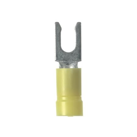 Panduit Fork Terminal, #6 Stud Size, 10 AWG, 600 V, Vinyl Insulated, Yellow, 50 PK PV10-6LF-L